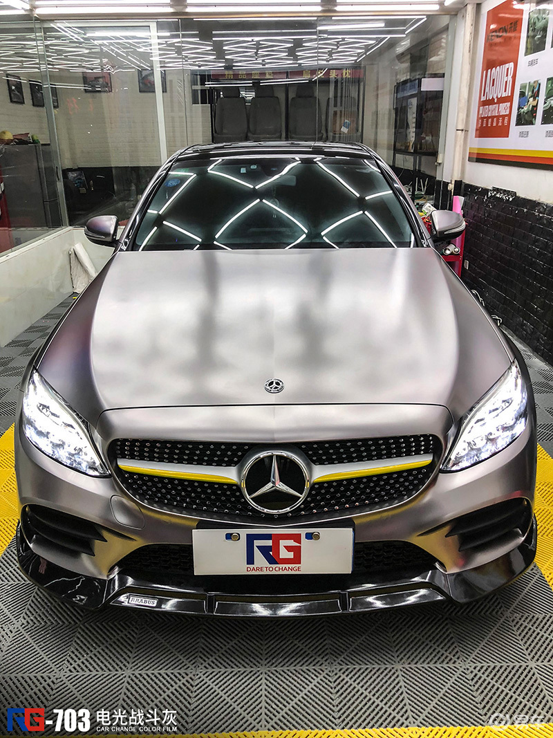 奔驰c260改色电光战斗灰rg瑞集改色膜福建龙岩店出品