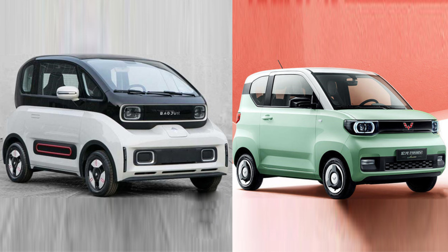 新车资讯五菱新宏光miniev与宝骏新款e300实拍图